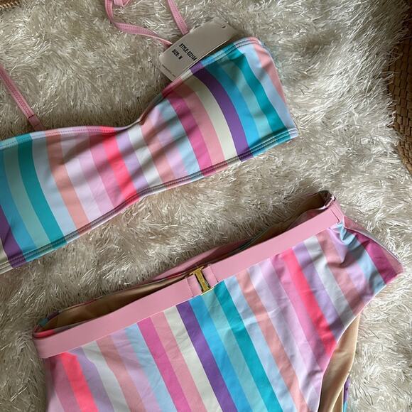 NWT Beach Joy ocean dreams Bikini Set Multicolor striped belted bottom medium - Picture 9 of 9